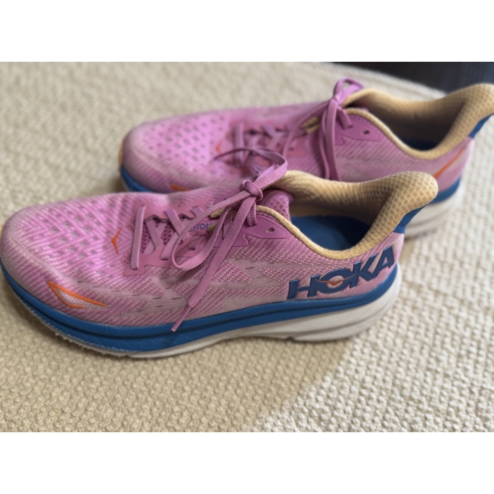Hoka Clifton 9 Women Running Shoes Pink Blue 1127896 CSLC Size 10B